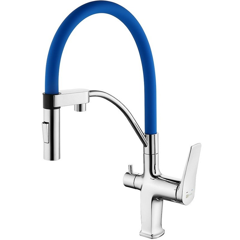 

Смеситель LEMARK, Comfort LM3074C-Blue для кухни с гибким изливом, с подключением к фильтру питьевой воды, хром/синий