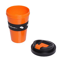 Стакан для кофе и напитков Airline IT13 герметичная крышка, 350 мл, пластик, черный/оранжевый от Водопад  фото 2
