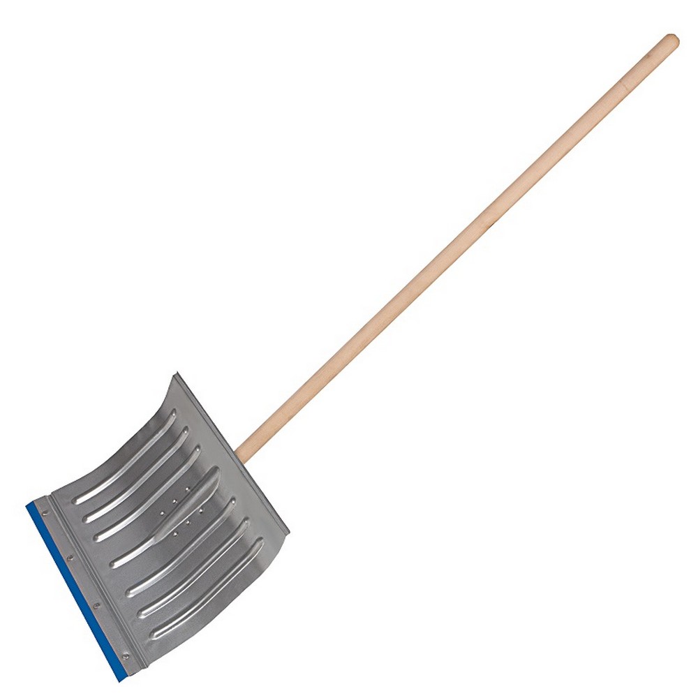 Лопата для уборки снега Сибртех 61582 алюминиевая, 430х370х1350 мм, деревянный черенок
