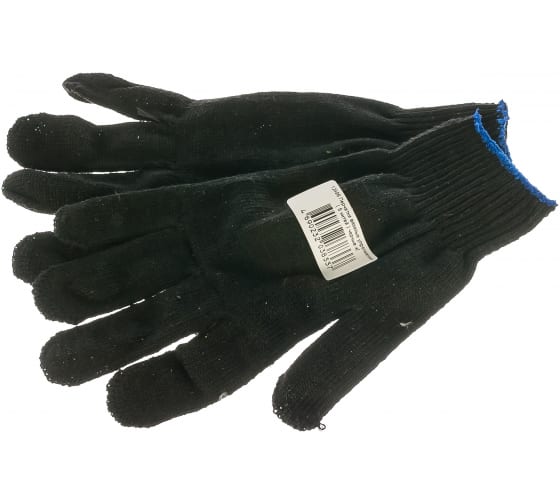 Перчатки 12496 вязаные упрочненные (5 нитей), черные, х/б упрочненные спилковые перчатки mos