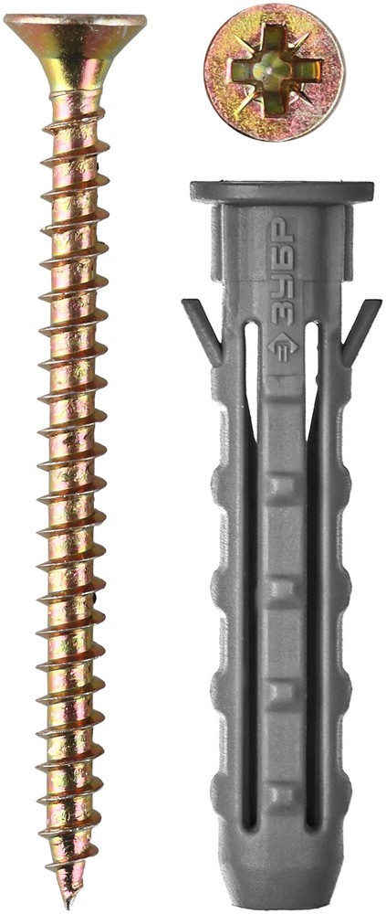 Распорный дюбель Зубр 30661-06-40 полипропиленовый с саморезом 6 х 40 / 4.0 х 50 мм 10 шт.