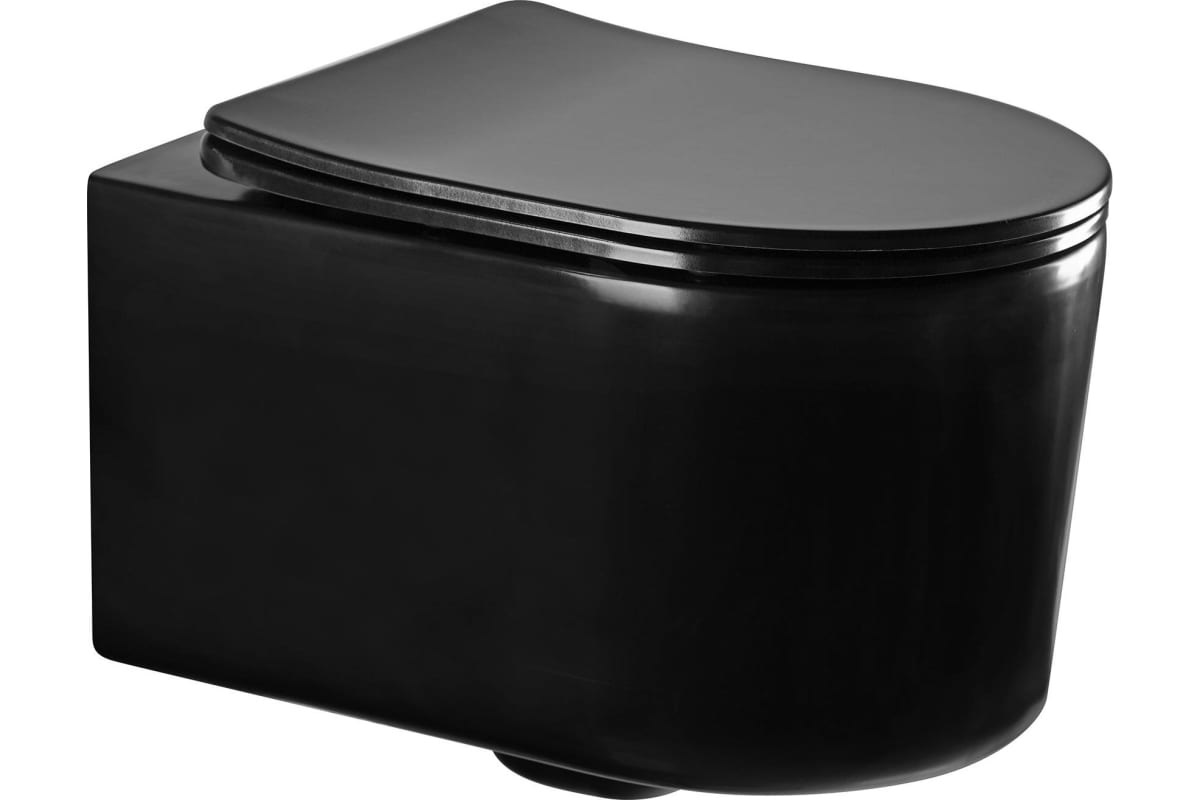 Унитаз подвесной Акватек Мия AQ2004-MB безободковый, тонкое сиденье с механизмом плавного закрывания Soft Close, черный матовый - фото 1