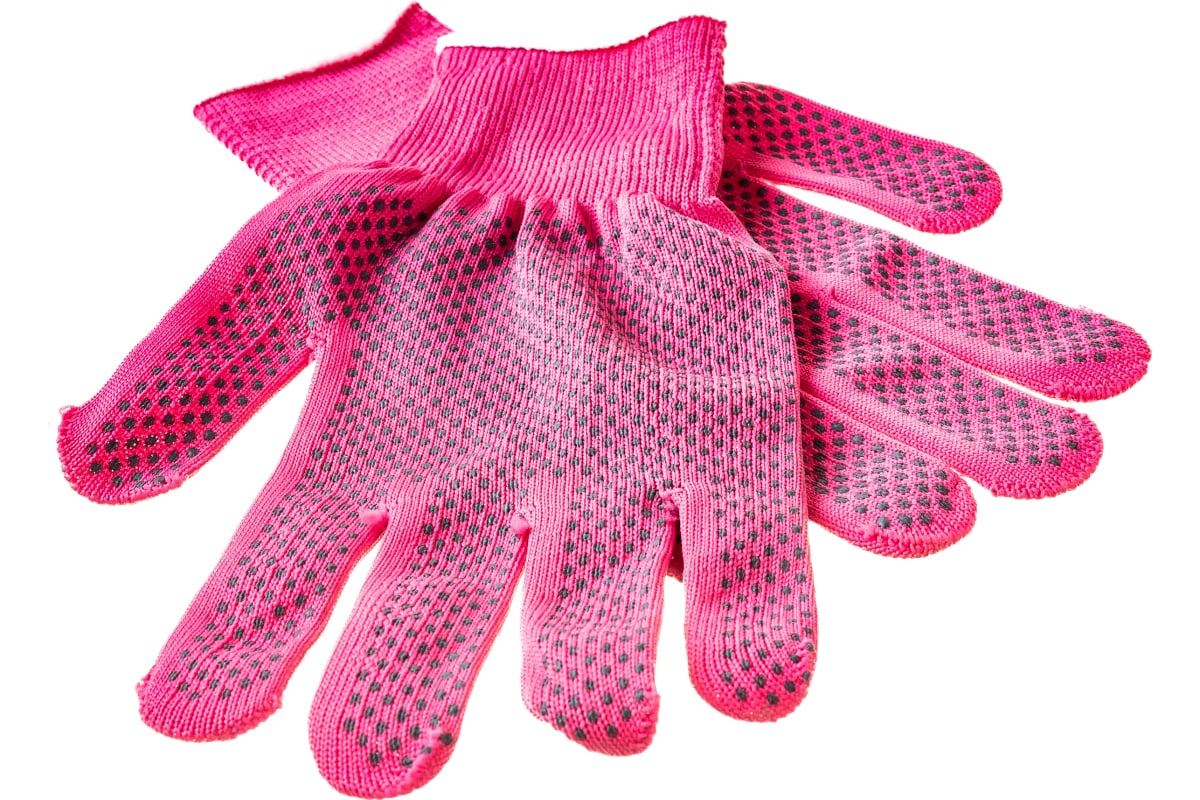 Перчатки 67826 из синтетической нити, ПВХ точка, 13 класс, розовая фуксия, L