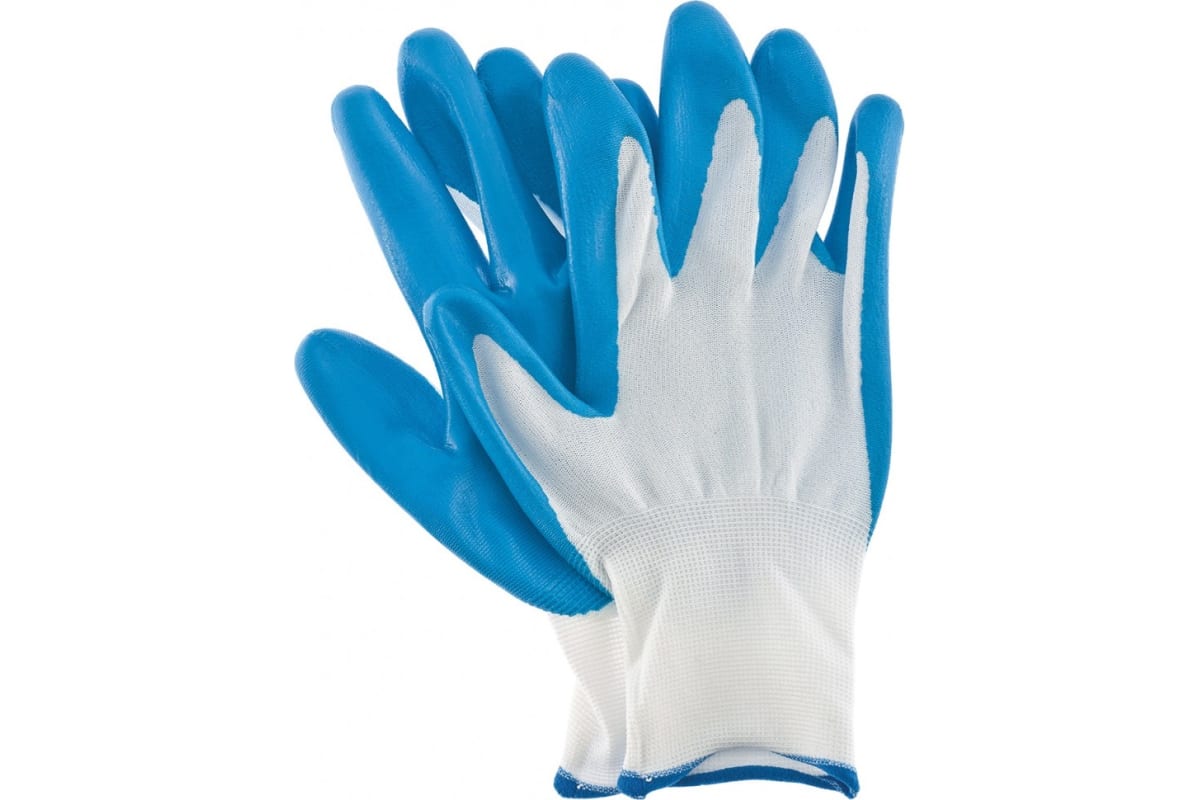 Перчатки Сибртех 678625 полиэфирные с синим нитрильным покрытием, размер 9, 13 класс вязки