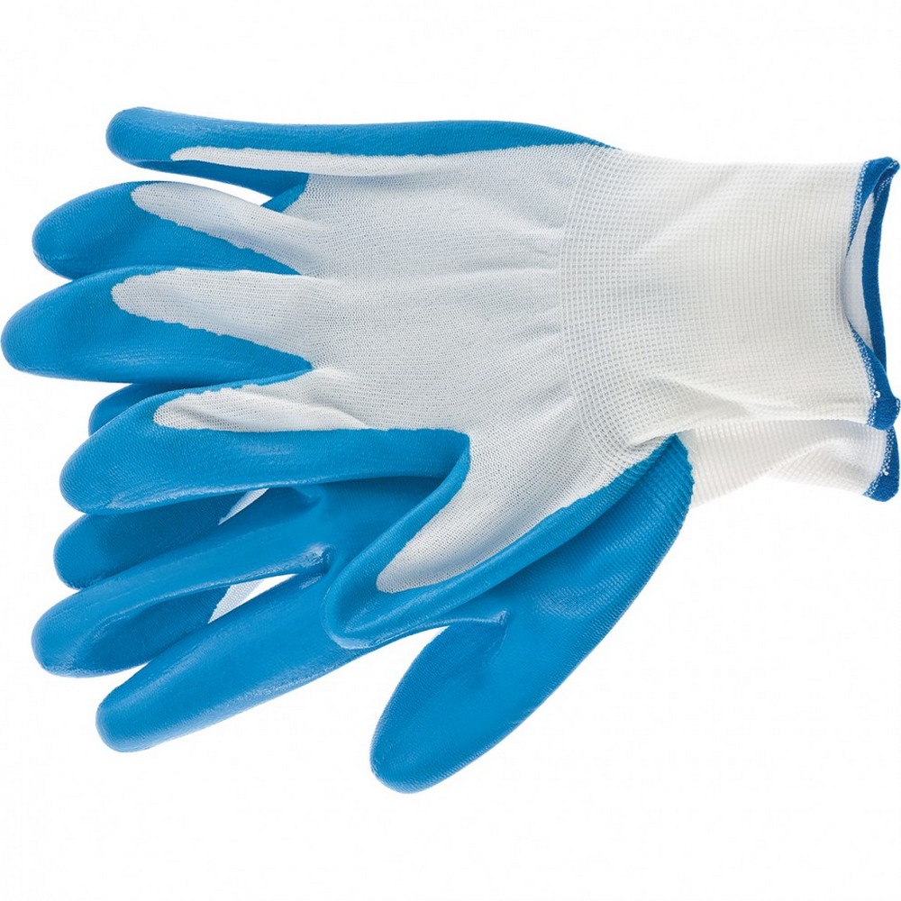 Перчатки Сибртех 67862 полиэфирные с синим нитрильным покрытием, размер L, 15 класс вязки перчатки рабочие oktan nitrix ii а5 01 21 05 мм белые с синим размер 9 5 пар