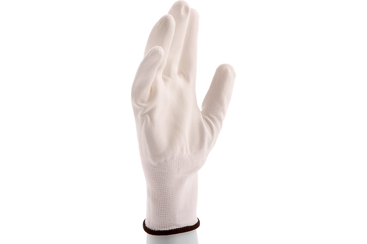 Перчатки Сибртех 67866 трикотажные с белым полиуретановым покрытием, размер L, 15 класс вязки
