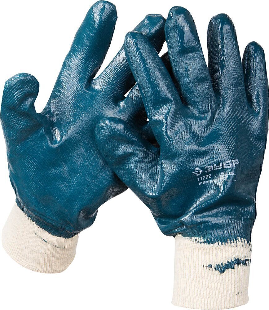 Перчатки Зубр 11272-L рабочие с манжетой, с полным нитриловым покрытием, размер L (9) перчатки нейлоновые с нитриловым полуобливом размер 8 микс greengo