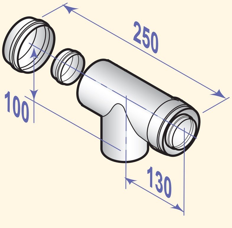 Коаксиальный тройник с лючком для ревизии D60/100 мм. DY 660