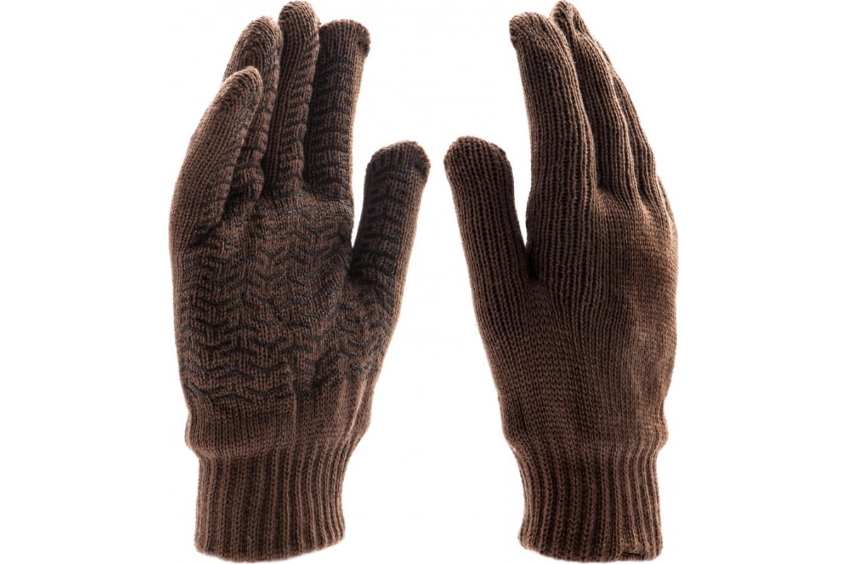 Перчатки Сибртех 68634 трикотажные, двойные, полушерстяные, с ПВХ покрытием утепленные полушерстяные перчатки ампаро