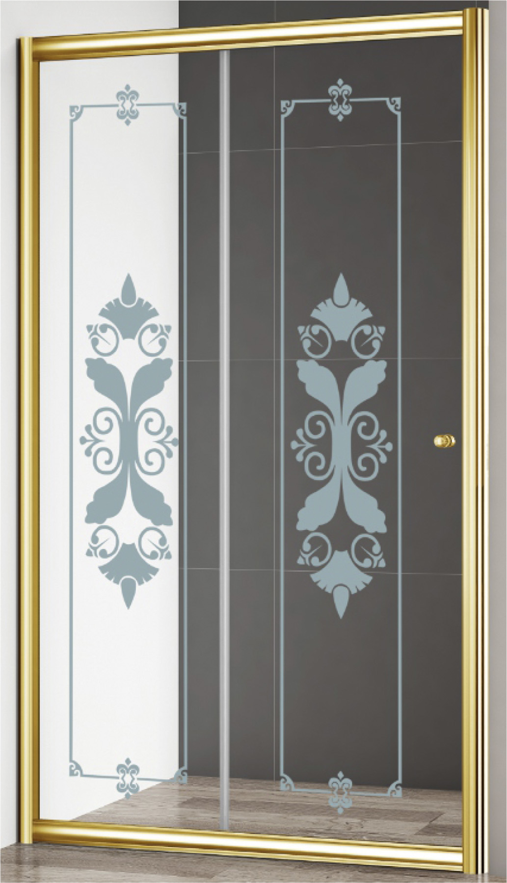 Душевая дверь Giubileo GIUBILEO-BF-1-120-CP-G 1200х1950, стекло прозрачное с матовым узором, профиль золото - фото 1