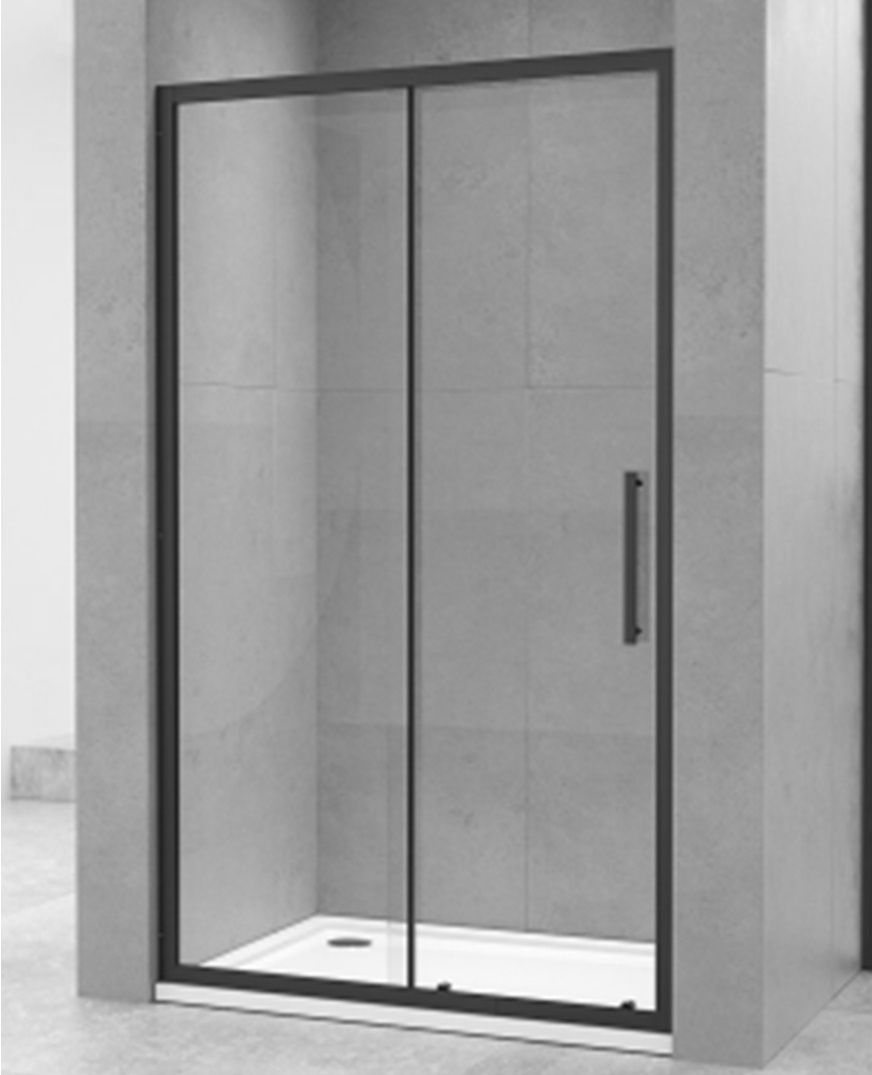 Душевая дверь 8007-1B/170 170x190 см, раздвижная, прозрачное стекло, черный матовый