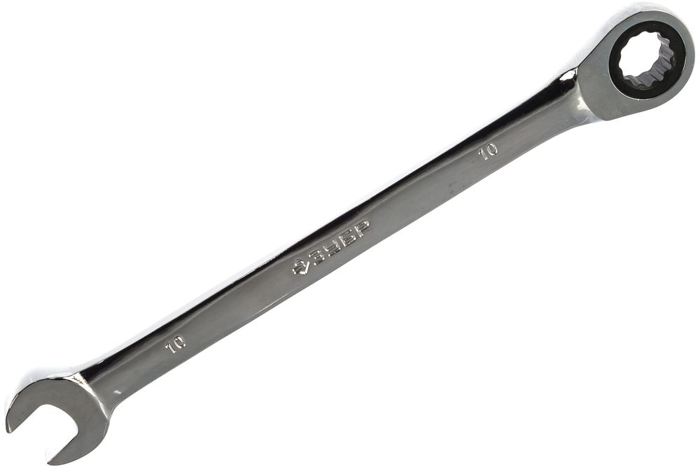 Ключ Зубр 27074-10_z01 комбинированный гаечный трещоточный 10 мм, накидной гаечный ключ изогнутый зубр 12 x 13 мм