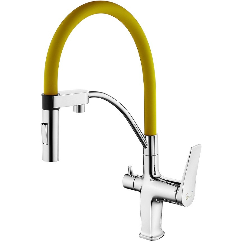 

Смеситель LEMARK, Comfort LM3074C-Yellow для кухни с гибким изливом, с подключением к фильтру питьевой воды, хром/желтый