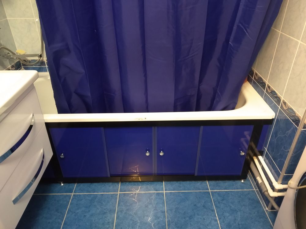 Экран под ванну 3 дв. синий глянец 1701-2000мм, высота (до 650мм) белый/серый/черный/венге профиль