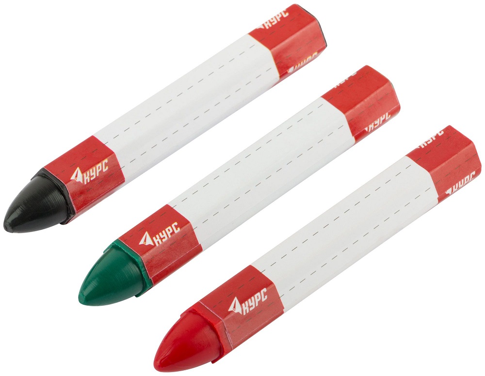 Карандаши разметочные Курс 04390 восковые, набор 3 шт. ( черный / зеленый / красный ), 95 мм карандаши разметочные бауцентр универсальные двухцветные 176 мм hb 3 шт