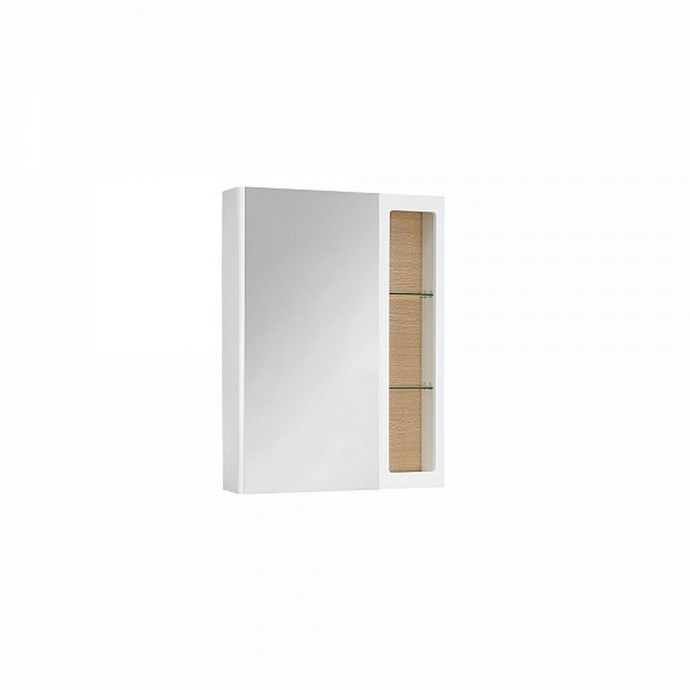 Зеркальный шкаф Elba Elb600.12, 564х130х800 универсальный, белый глянец, вставка дуб - фото 1