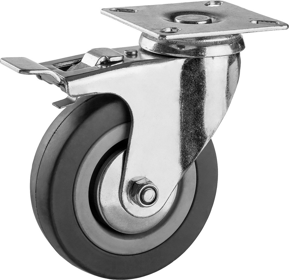 Поворотное колесо Зубр 30956-100-B с тормозом резина/полипропилен d=100 мм г/п 65 кг