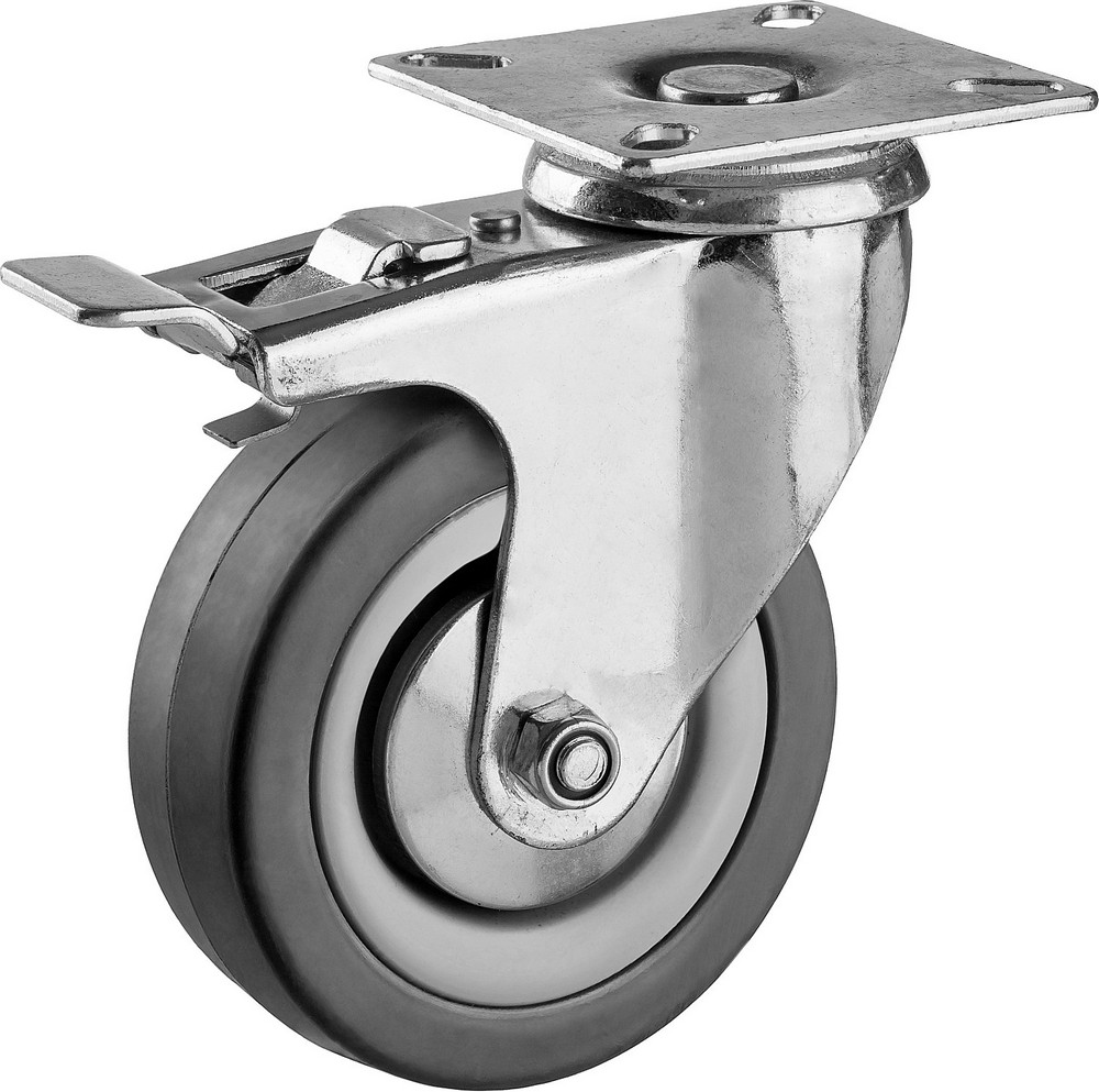 Поворотное колесо Зубр 30956-75-B с тормозом резина/полипропилен d=75 мм г/п 50 кг