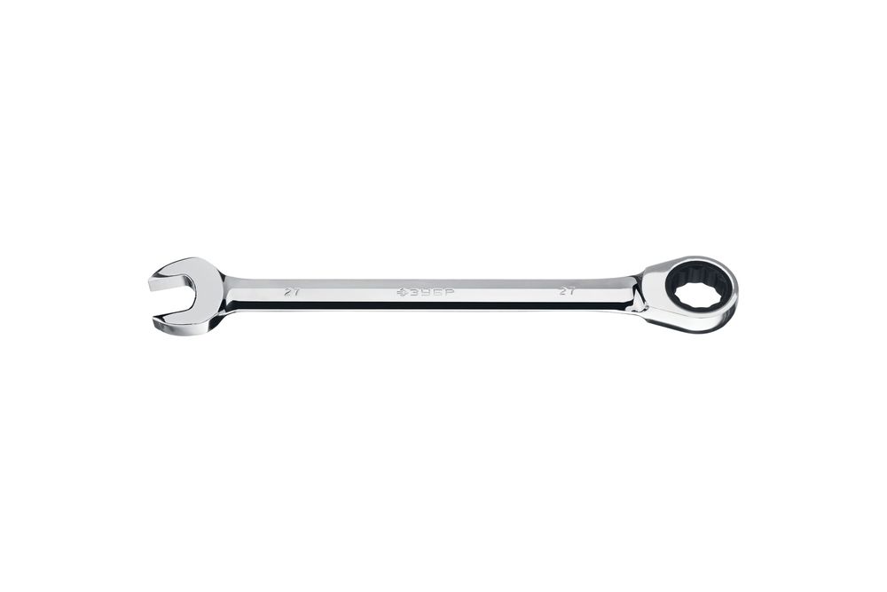 Ключ Зубр 27074-27 комбинированный гаечный трещоточный 27 мм, накидной гаечный ключ изогнутый зубр 12 x 13 мм