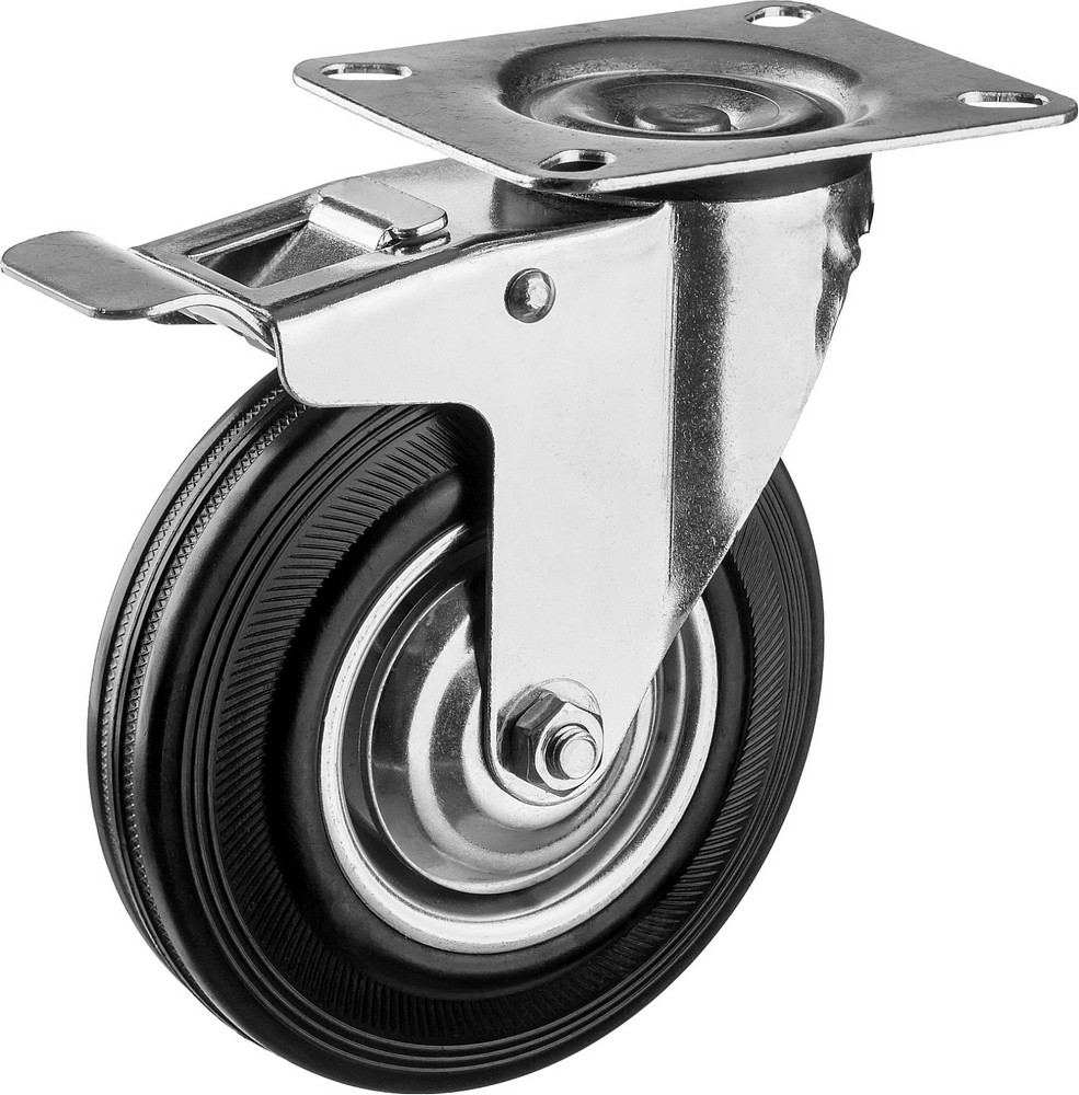 Поворотное колесо Зубр 30936-100-B c тормозом резина/металл игольчатый подшипник  d=100 мм г/п 70кг поворотное колесо зубр 30956 50 b с тормозом резина полипропилен d 50 мм г п 35 кг