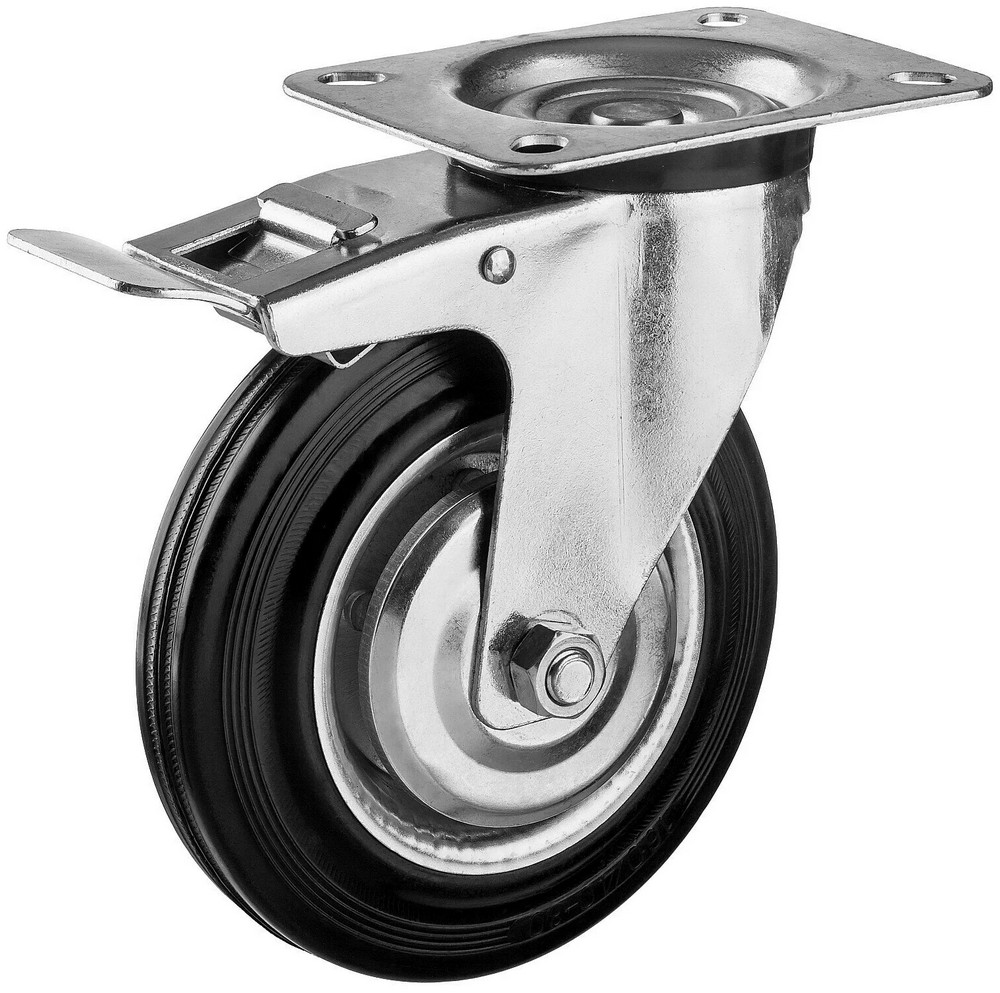 Поворотное колесо Зубр 30936-160-B c тормозом резина/металл игольчатый подшипник d=160мм г/п 145кг поворотное колесо зубр 30956 50 b с тормозом резина полипропилен d 50 мм г п 35 кг