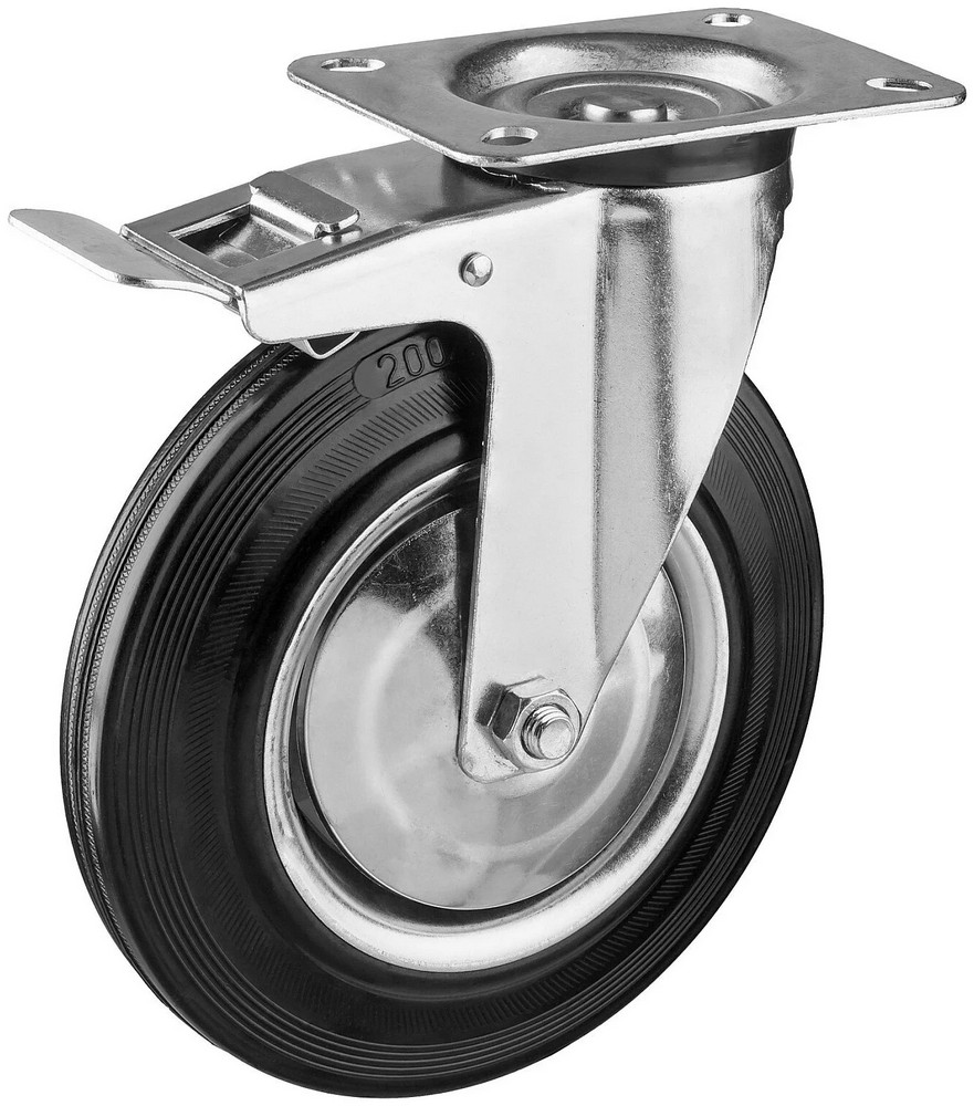 Поворотное колесо Зубр 30936-200-B c тормозом резина/металл игольчатый подшипник d=200мм г/п 185кг поворотное колесо зубр 30956 50 b с тормозом резина полипропилен d 50 мм г п 35 кг