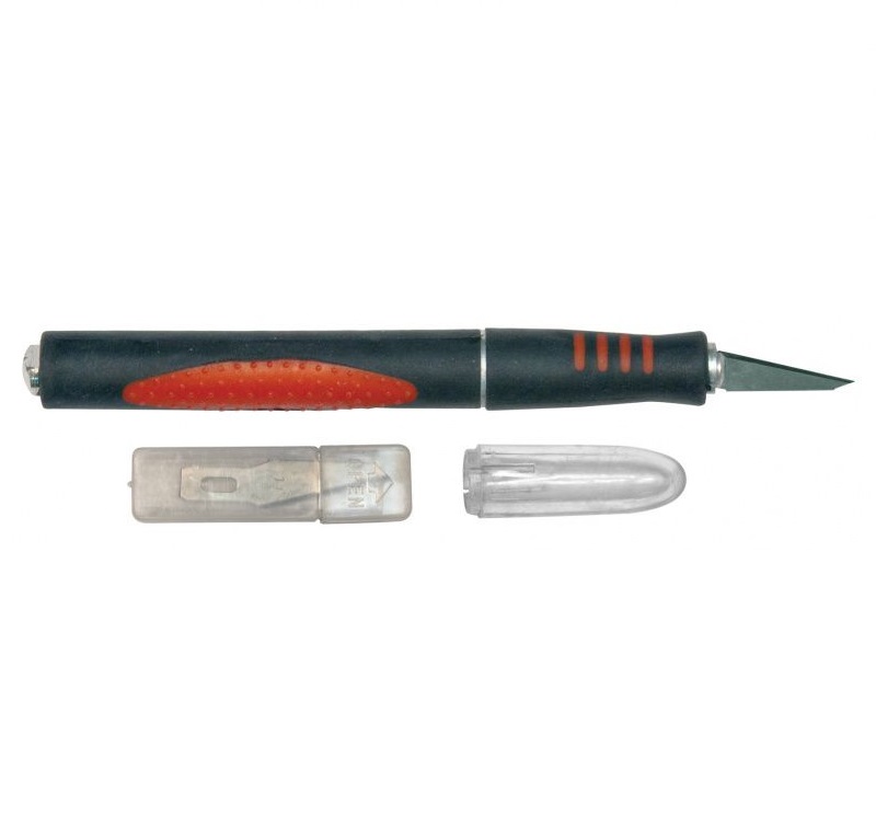 Нож макетный 10487, прорезиненная алюминиевая ручка - фото 1