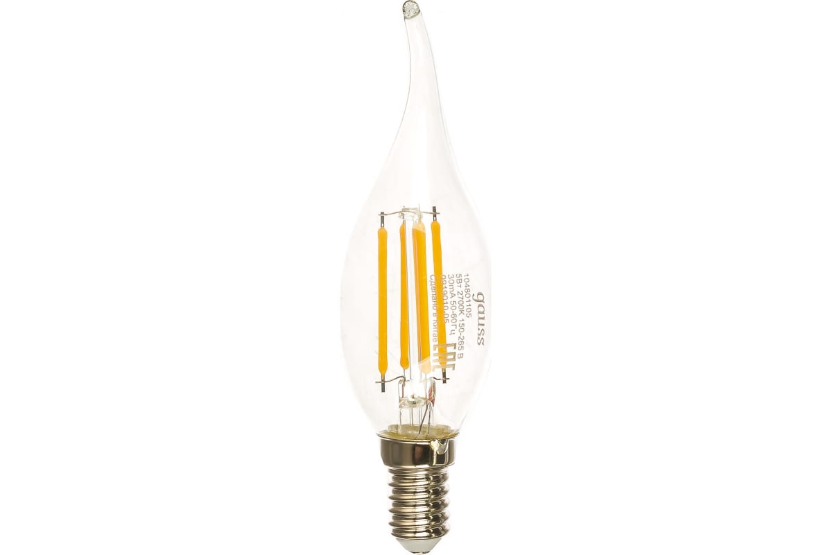 Лампа Filament Свеча на ветру 104801105 филаментная, 5W, Е14