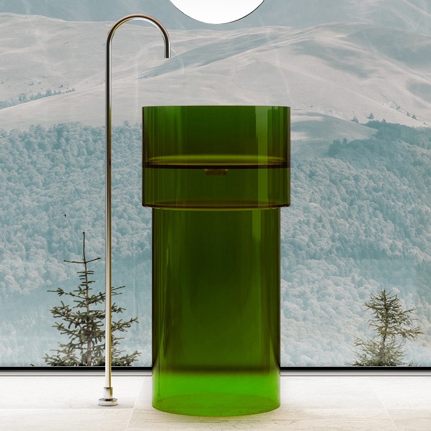 Раковина напольная Kristall AT2701Emerald-H 45х45х90 см, с отверстием для выхода сифона, цвет зеленый