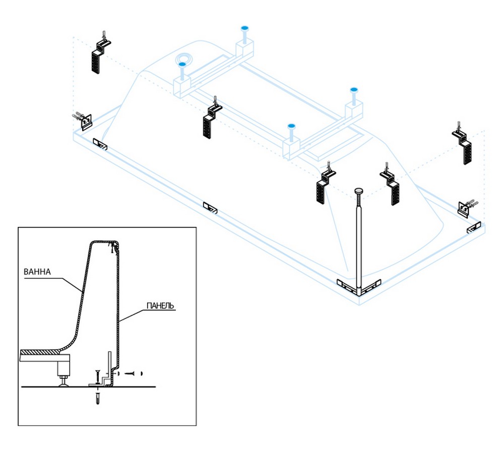 Универсальный установочный комплект CZR-SCR-FIX-KIT для 2-х панелей прямоугольной акриловой ванны