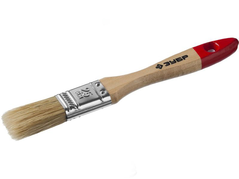 Кисть плоская Зубр Универсал-Мастер 4-01003-025, натуральная щетина, деревянная ручка, 25мм