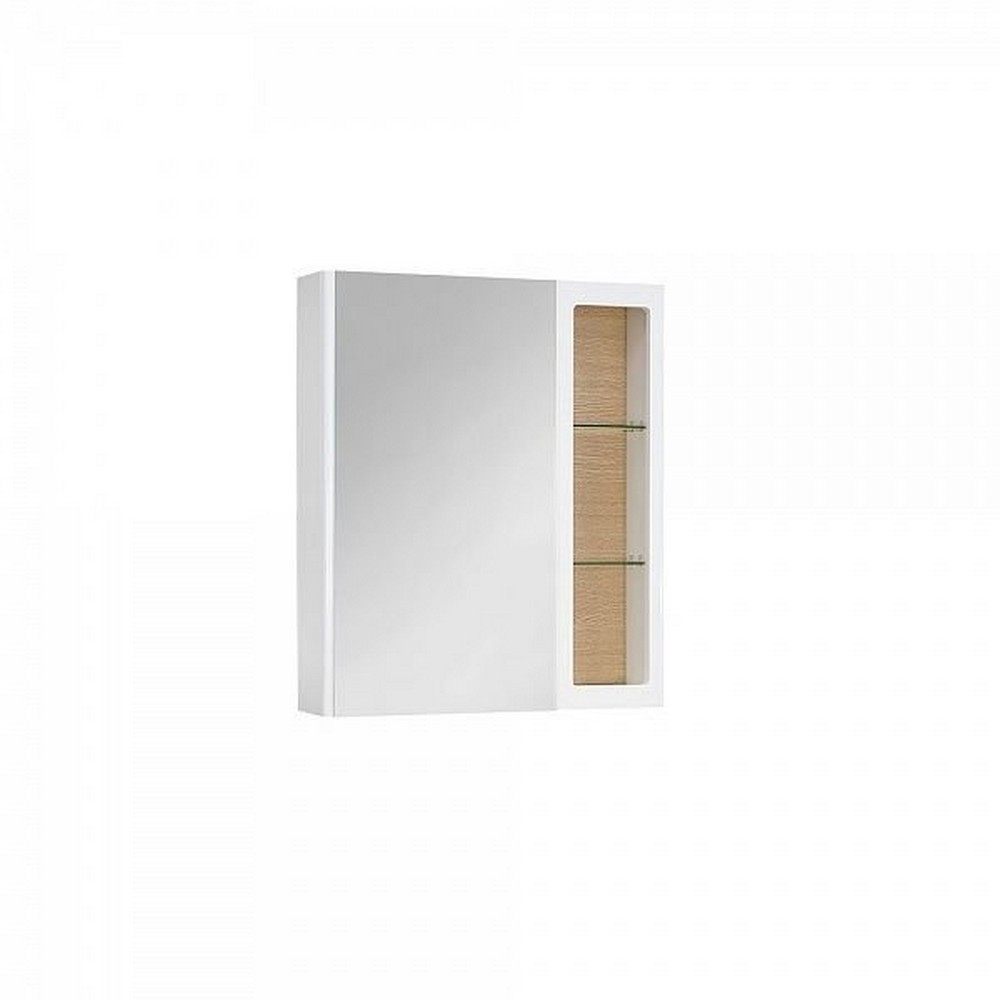 Зеркальный шкаф Elba Elb700.12, 700х130х800 универсальный, белый глянец, вставка дуб