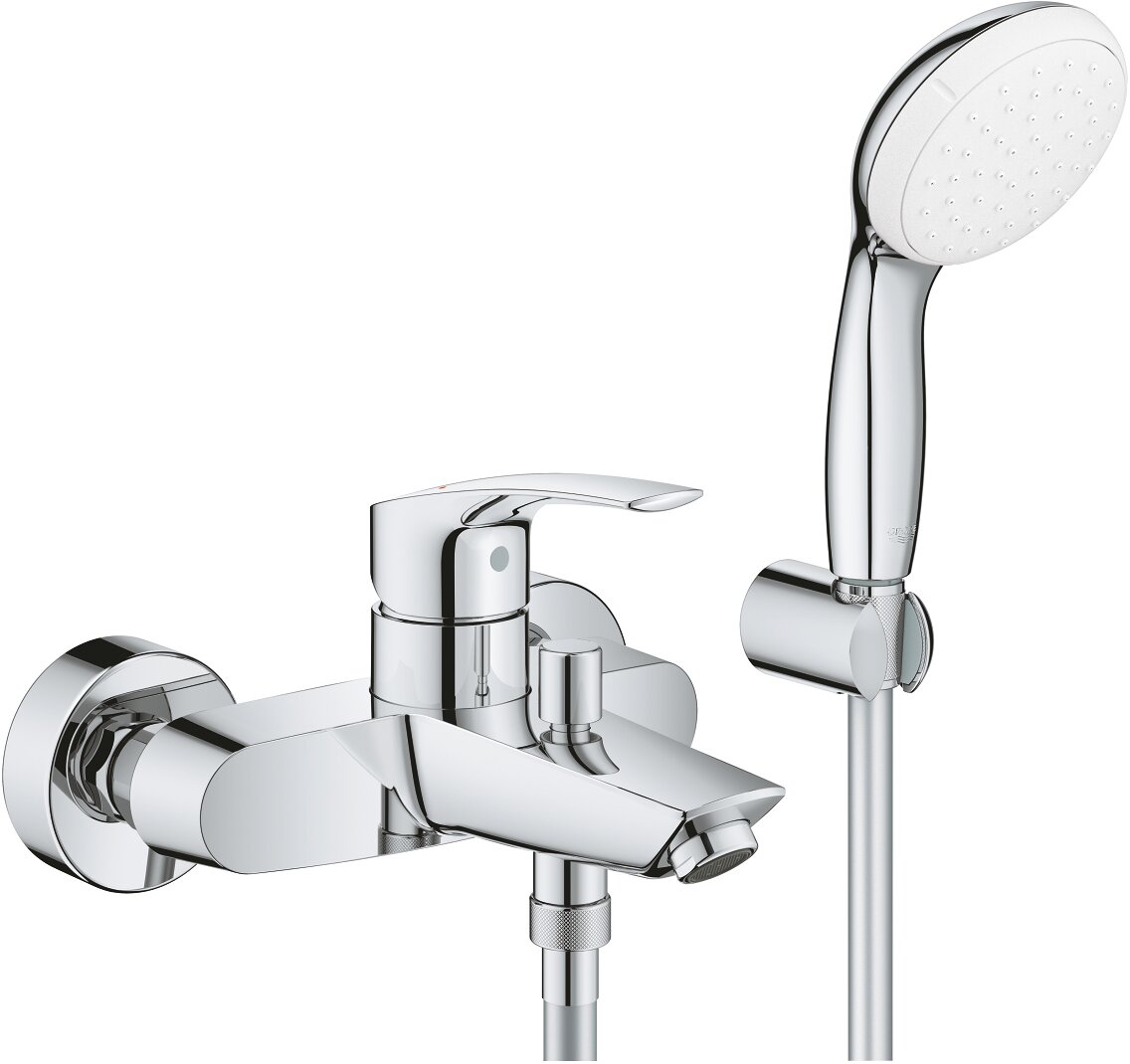Смеситель Eurosmart 33302003 для ванны настенный,однорычажный, ручной душ, держатель шланг, хром - фото 1