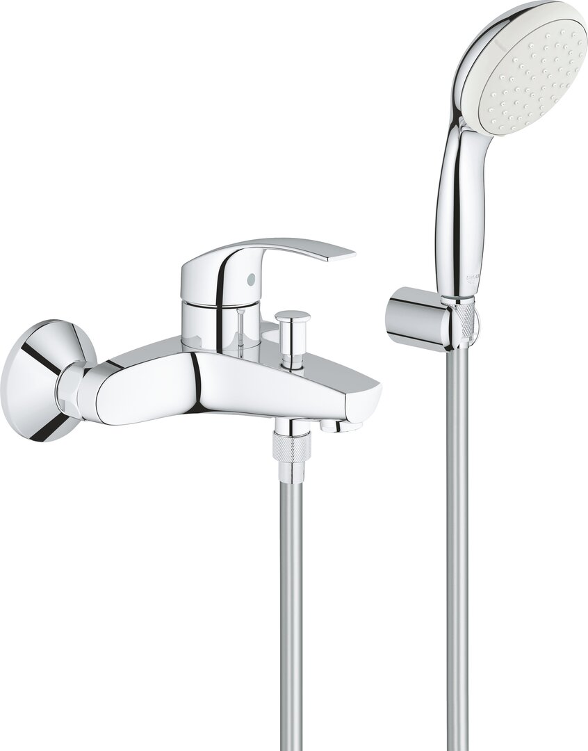 Смеситель Eurosmart 3330220A для ванны настенный,однорычажный, ручной душ, держатель шланг, хром - фото 1
