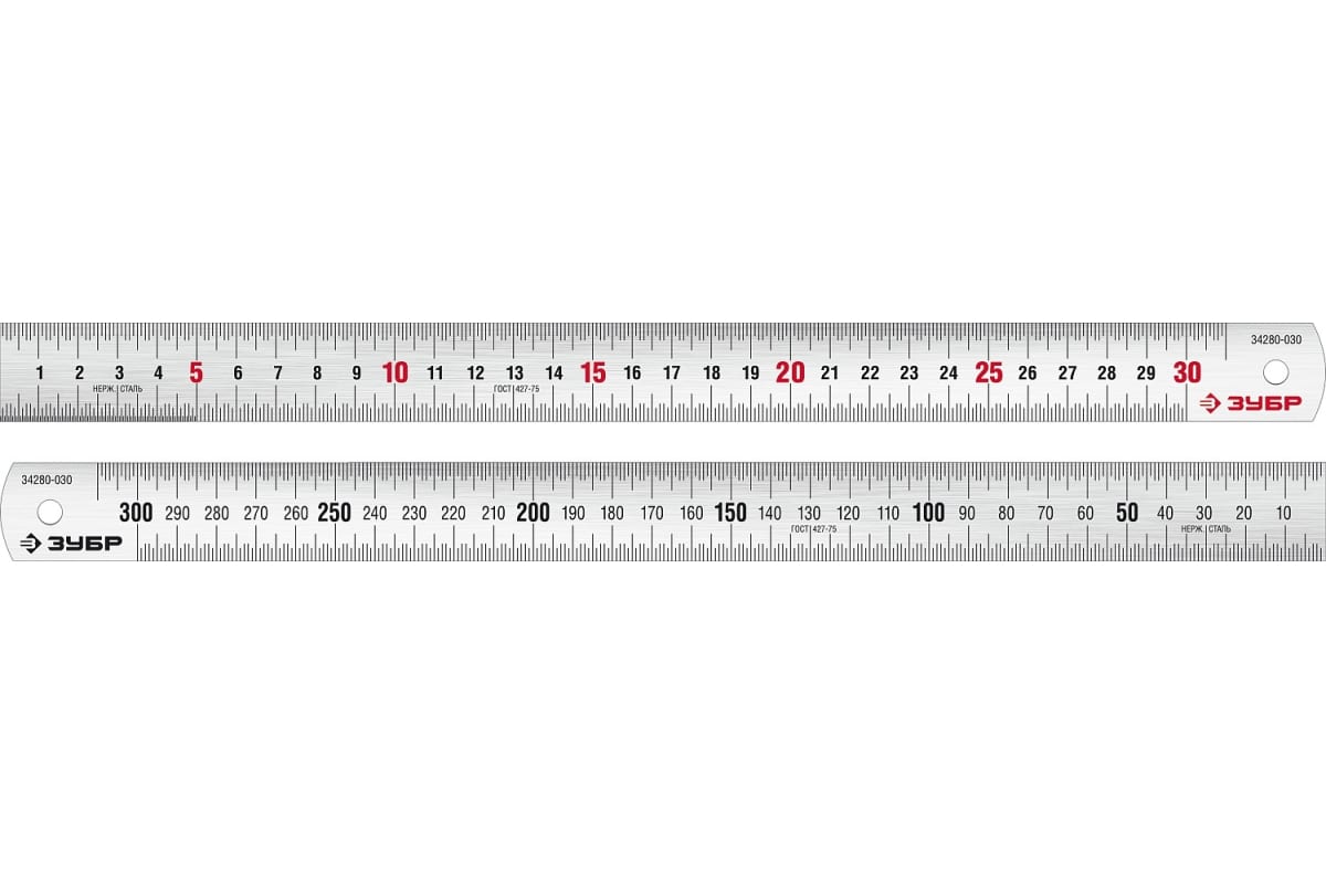 Линейка Зубр Про-30 34280-030 усиленная нержавеющая, длина 0,30 м, ширина 25 мм, толщина 0,9 мм