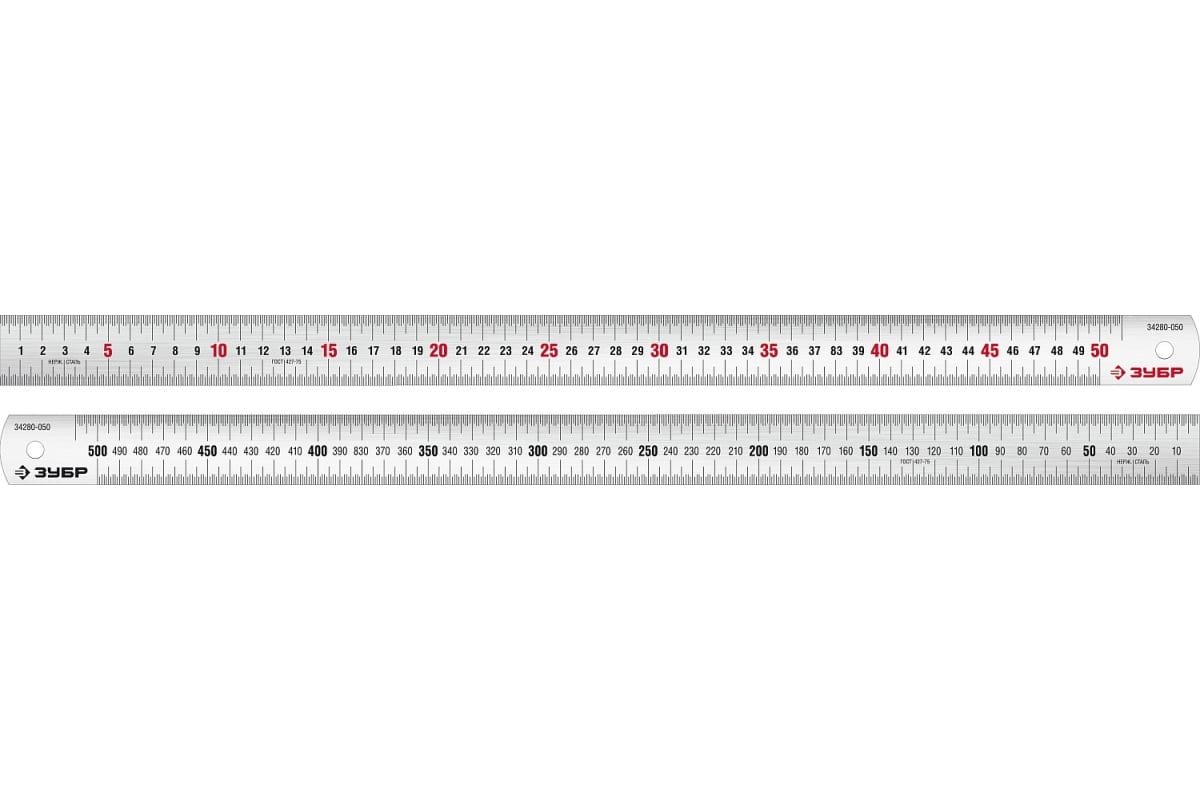 Линейка Зубр Про-50 34280-050 усиленная нержавеющая, длина 0,50 м, ширина 32 мм, толщина 1,2 мм