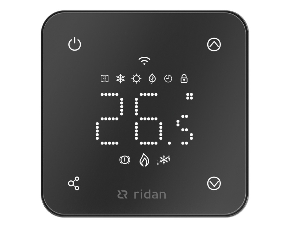 Комнатный термостат Ридан RSmart-FB 088L1144R, 230 В, черный, с Wi-Fi подключением, встраиваемый