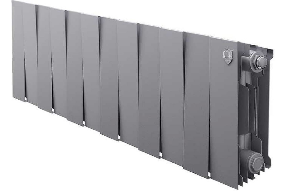 Биметаллический радиатор Piano Forte 200/100 мм, 12 секций, боковое подключение, Silver Satin
