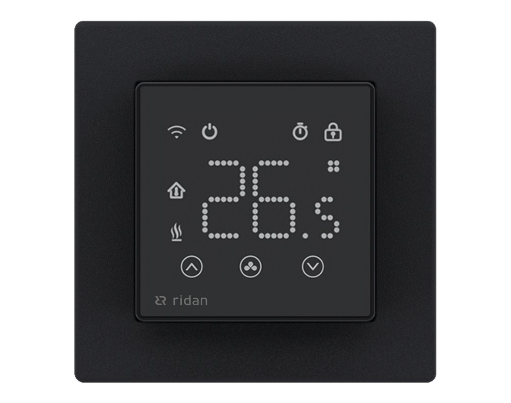 Комнатный термостат Ридан RSmart-SB 088L1143R, 230 В, черный, с Wi-Fi подключением, встраиваемый