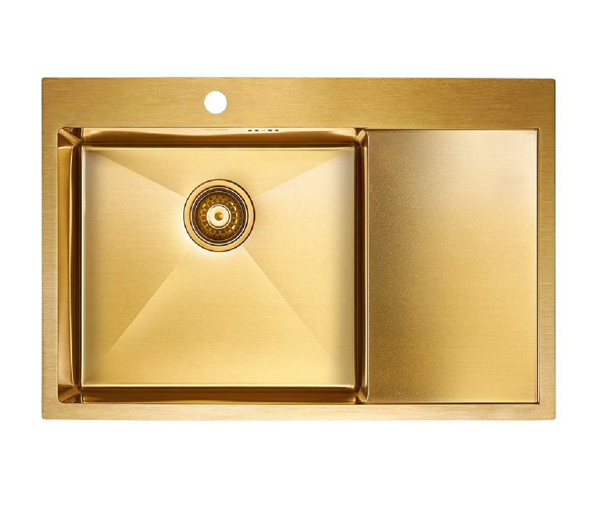 Мойка Atlan L PM217851-BGL 780х510мм, нержавеющая сталь, левая, 1 чаша, прямоугольная, цвет брашированное золото