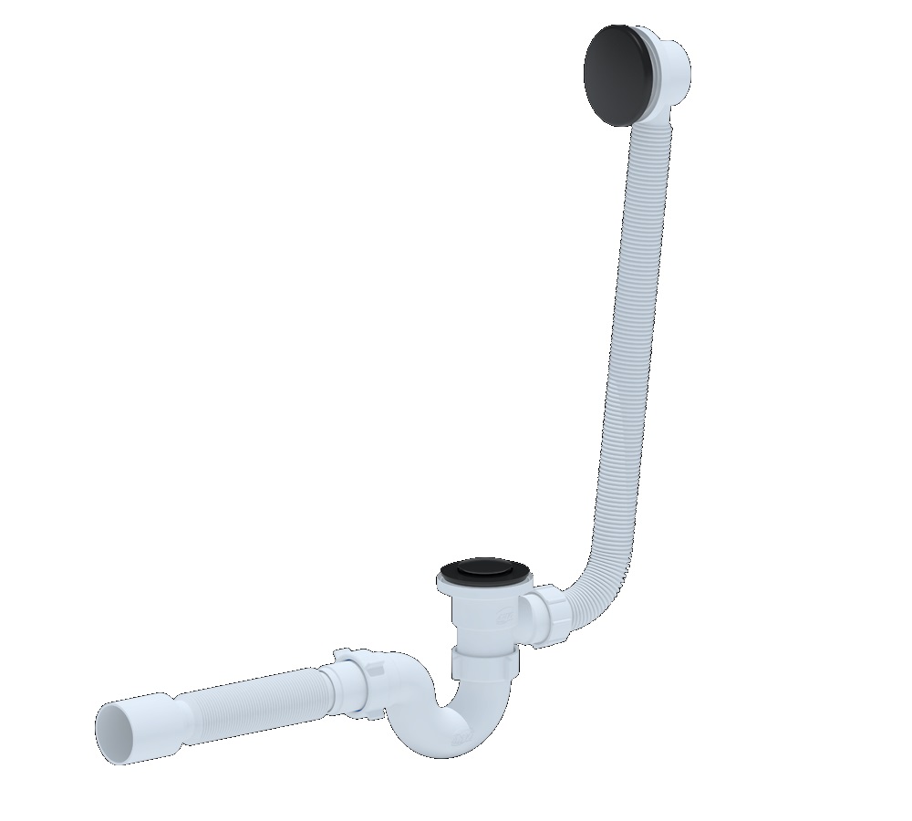 Обвязка для ванны Ани-пласт EC155BL 1.1/2" х40 мм click/clack, прямоточная, с гибкой трубкой 40/50, цвет черный