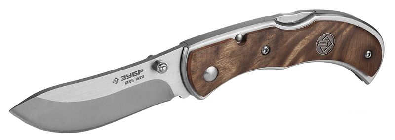 Нож Зубр Премиум Скиф 47712 складной, эргономичная рукоятка с деревянными накладками,180мм/лезвие 75мм сегментированное лезвие зубр