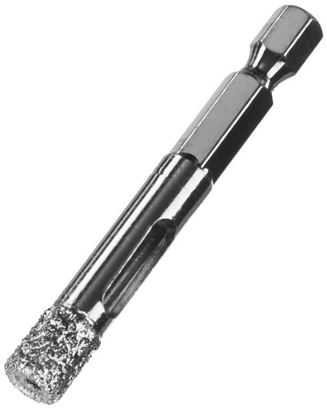 Сверло алмазное по керамограниту Зубр 29865-08 вакуумное спекание алмазов, d=8 мм, HSS-R, быстрорежущая сталь М2(S6-5-2) Р6М5, класс А хвостовик HEX 1/4