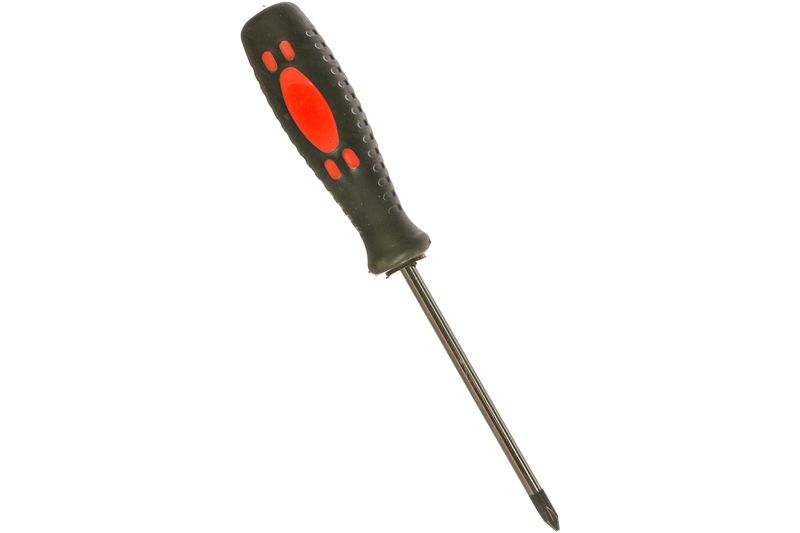 Отвертка Курс Стандарт 54434, CrV сталь, прорезиненная черно-красная ручка 6х100 мм PH2 ножницы закройные скошенное лезвие прорезиненная ручка 11