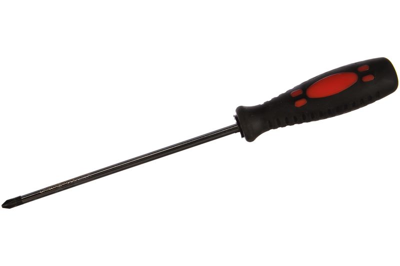Отвертка Курс Стандарт 54436, CrV сталь, прорезиненная черно-красная ручка 6х150 мм PH2 отвертка finder ph 6х150 мм