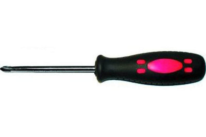 Отвертка Курс Стандарт 54445, CrV сталь, прорезиненная черно-красная ручка 8х200 мм PH3 пилка металлическая для ногтей прорезиненная ручка 17 см серебристый чёрный