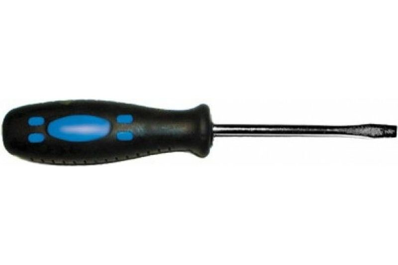 Отвертка Курс Стандарт 54495, CrV сталь, прорезиненная черно-синяя ручка 8х200 мм SL