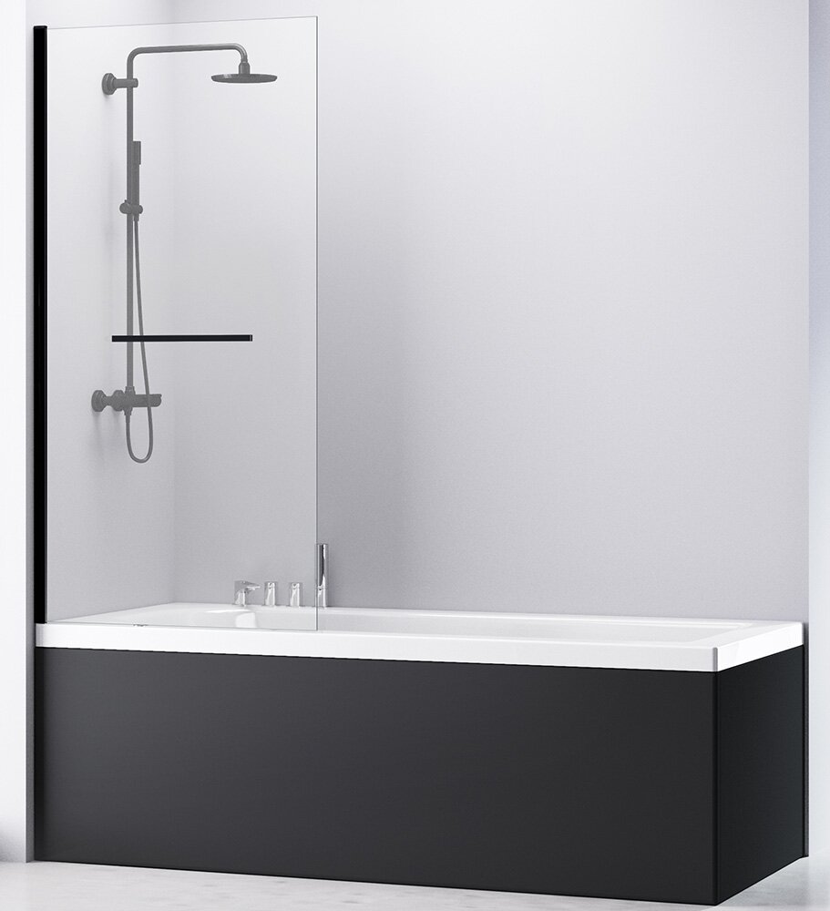 Шторка AG70100B для ванны 100х140, стекло прозрачное, профиль черный