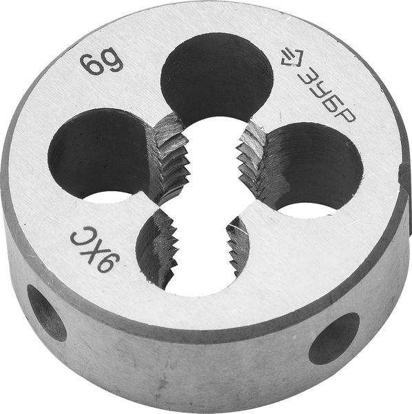 Плашка Зубр 4-28022-10-1.5 сталь 9ХС круглая ручная, М10x1.5мм