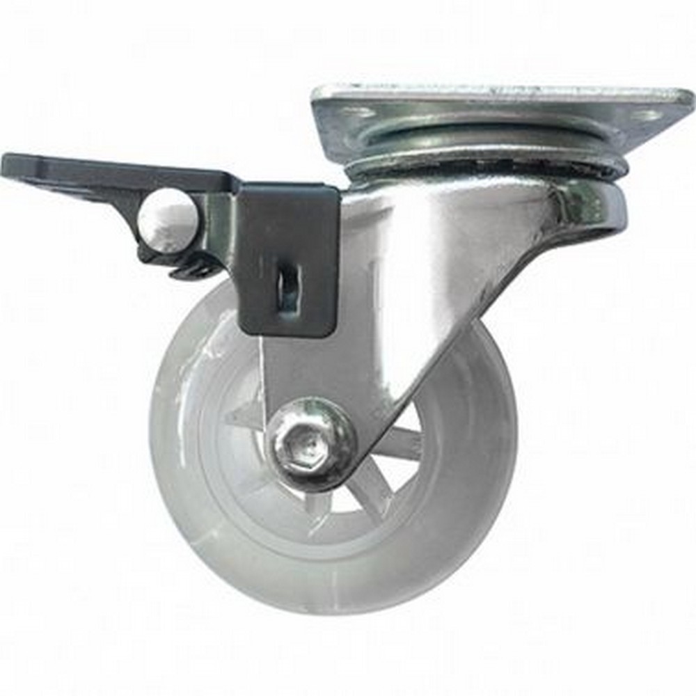 Колесо полиуретановое Сибртех 68737 прозрачное поворотное с тормозом D-50 мм, крепление платформенное сверхбольшегрузное полиуретановое поворотное колесо а5